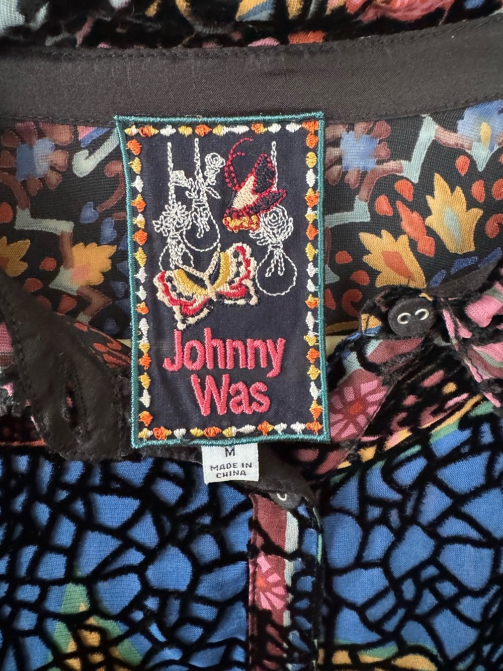 Johnny Was Blue Multi-Pattern Button-Down Shirt - Picture 2 of 3